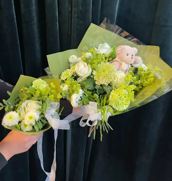 Bild på "välkommen till världen" bukett