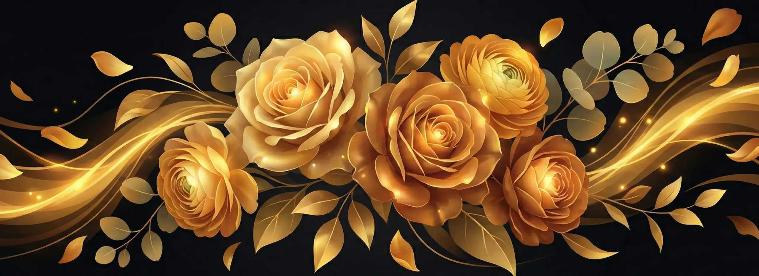 golden style roses banner